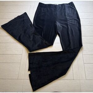So Goods For Life Hi Rise Flare Stretch Split Hem Black Ribbed Velour Pants XL